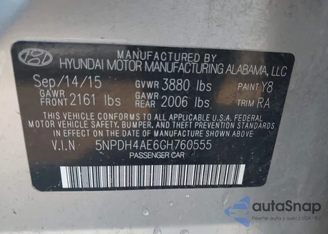 2016 Hyundai Elantra Se from USA, damaged, VIN 5NPDH4AE6GH760555